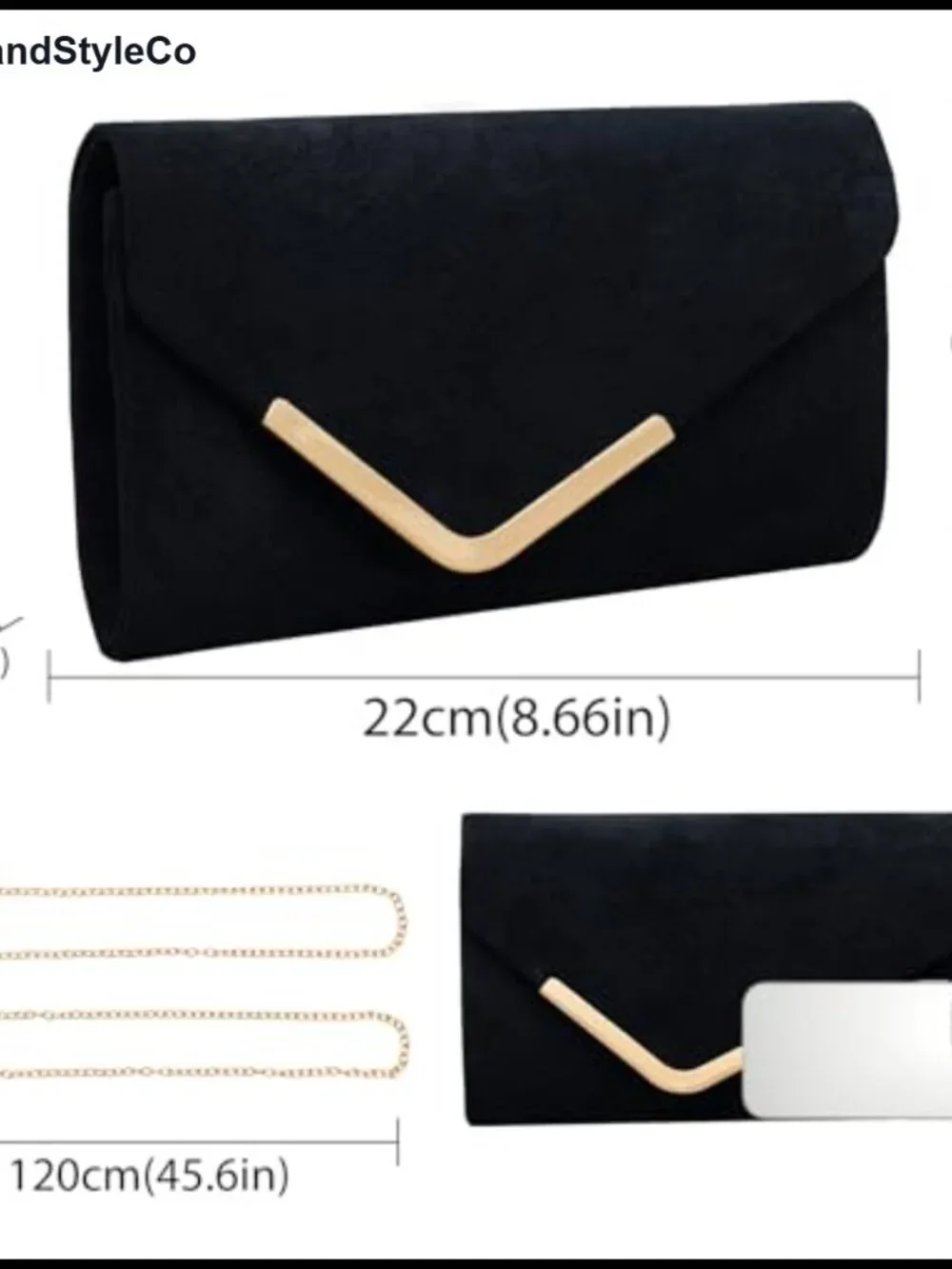 Suede Envelope Clutch Evening Bag with Gold Chain, Faux Suede Wedding Purse